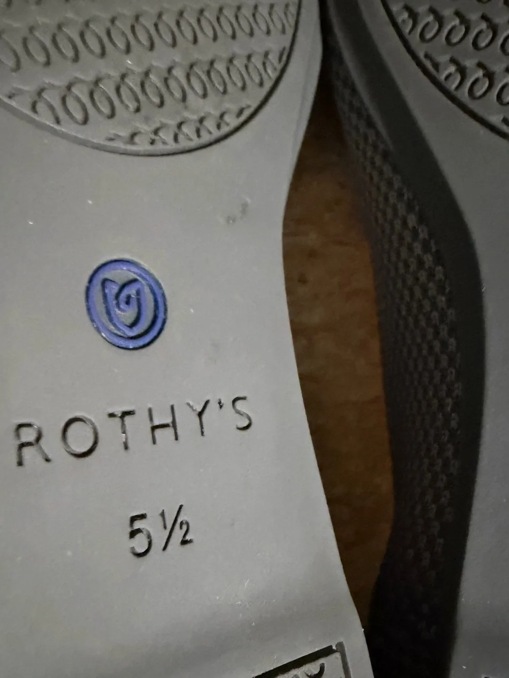 Rothy’s Grey Knit Ballet Flats with Red Insole and Blue Trim